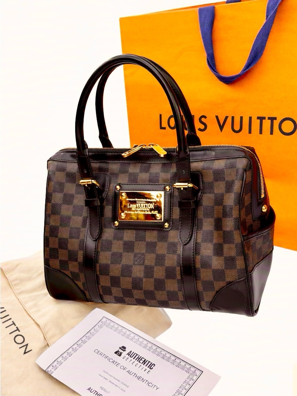 Louis Vuitton Damier Ebene Berkeley Tote with COA + Dust Bag + LV Paper Bag